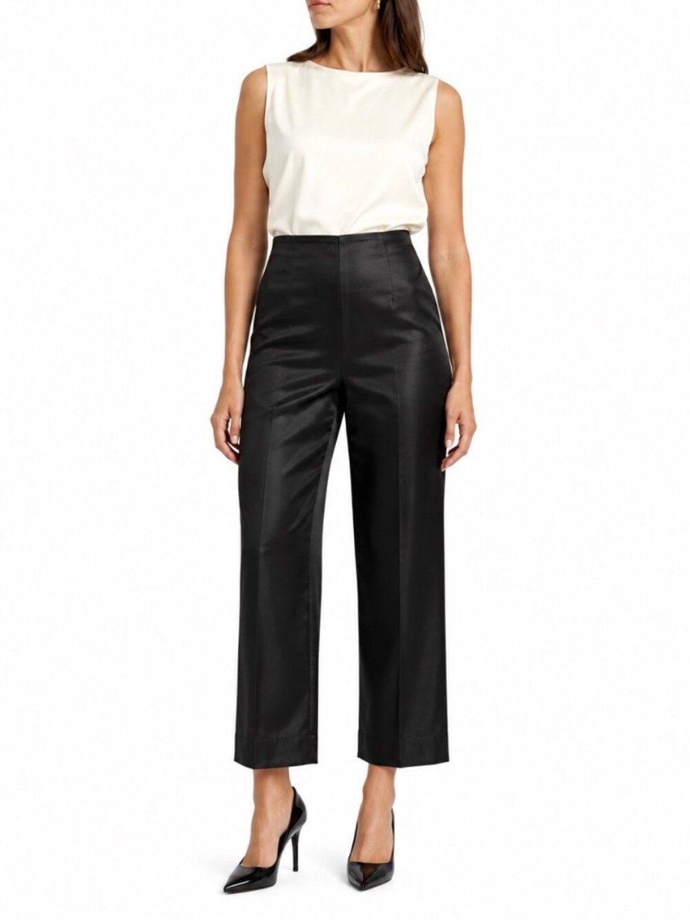 Lynn Lugo Pants Womens 10 Black Satin Ankle Dress Career Office Formal Event